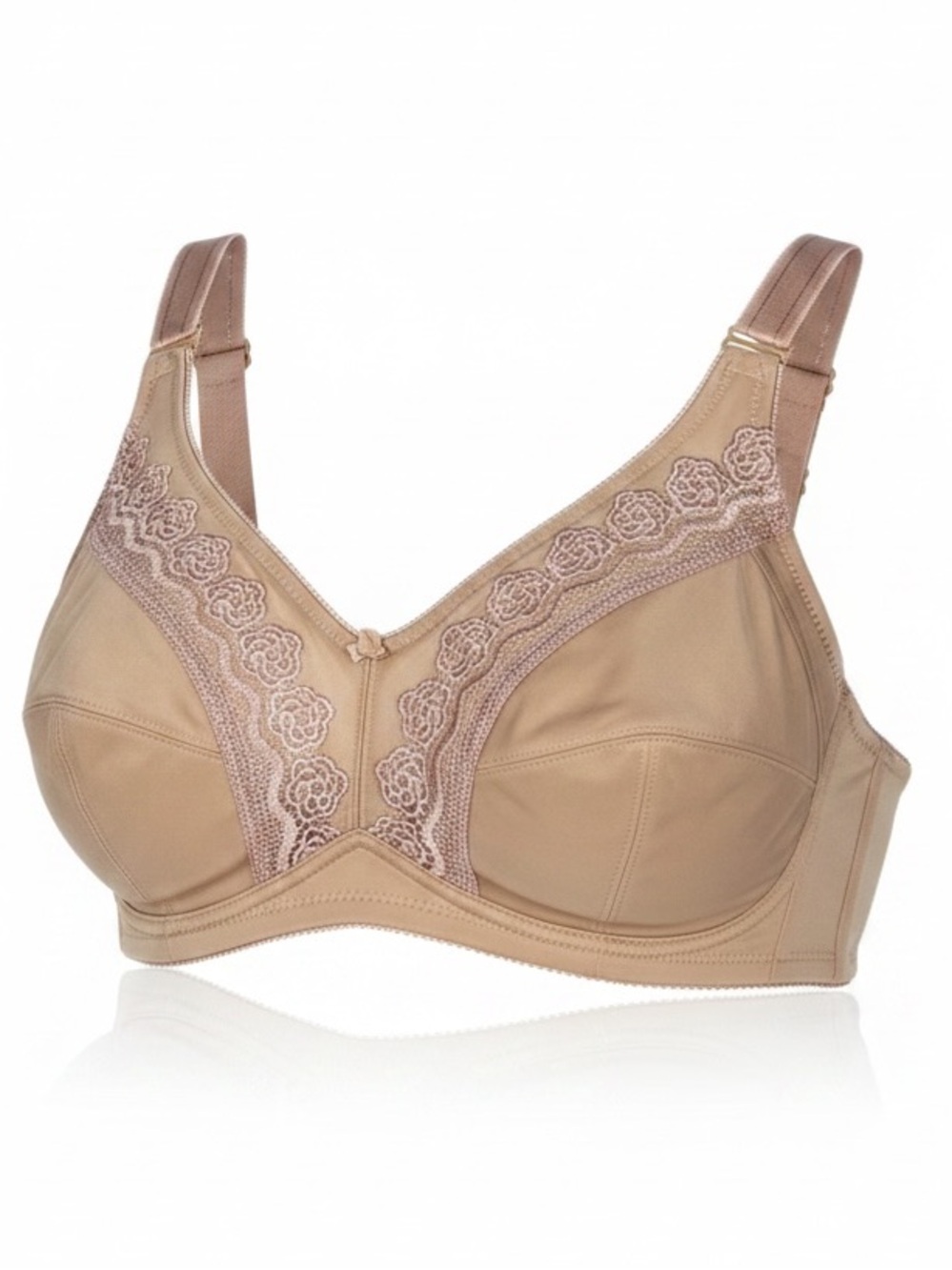 NEW Levex Nude w/ Floral Lace Trim Wire-free Comfort Support Bra 44DD Style 1273